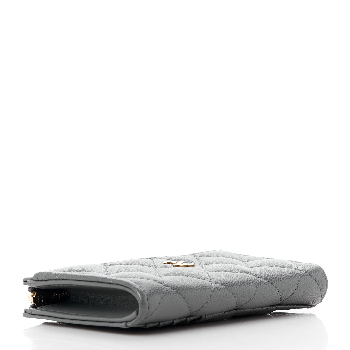 Caviar Quilted CC Zip Around Card Holder Grey
