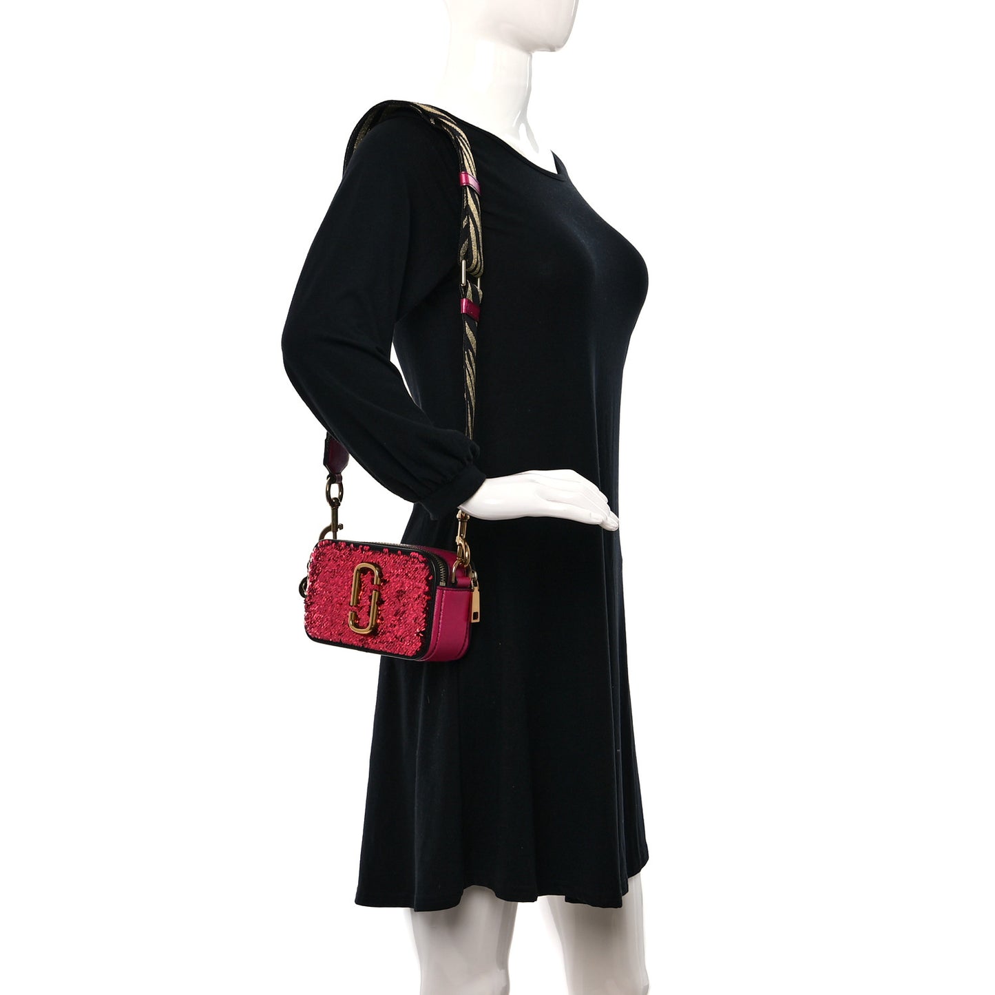 Calfskin Sequin Snapshot Camera Bag Pink