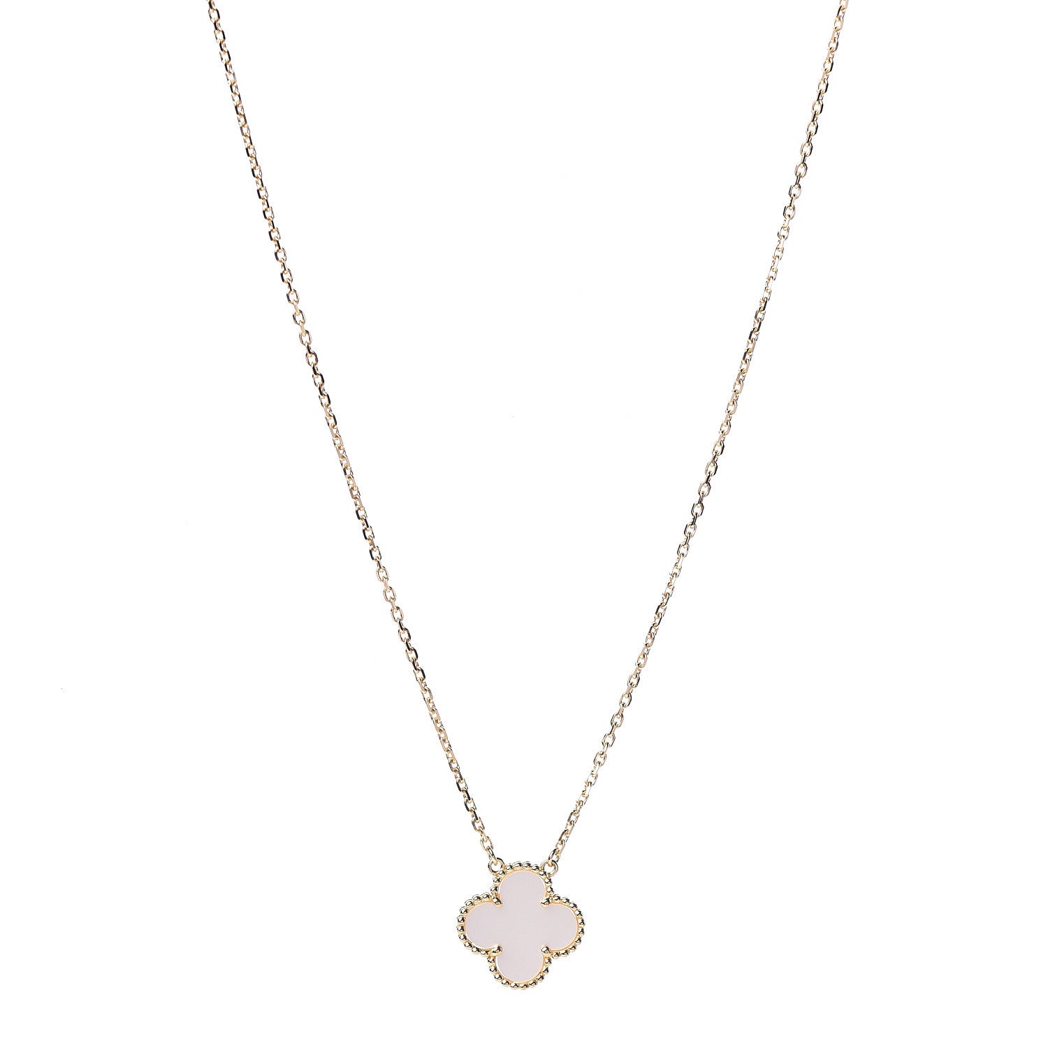 Van Cleef & Arpels 18K Yellow Gold Mother of Pearl Vintage Alhambra Pendant Necklace 1 of 8