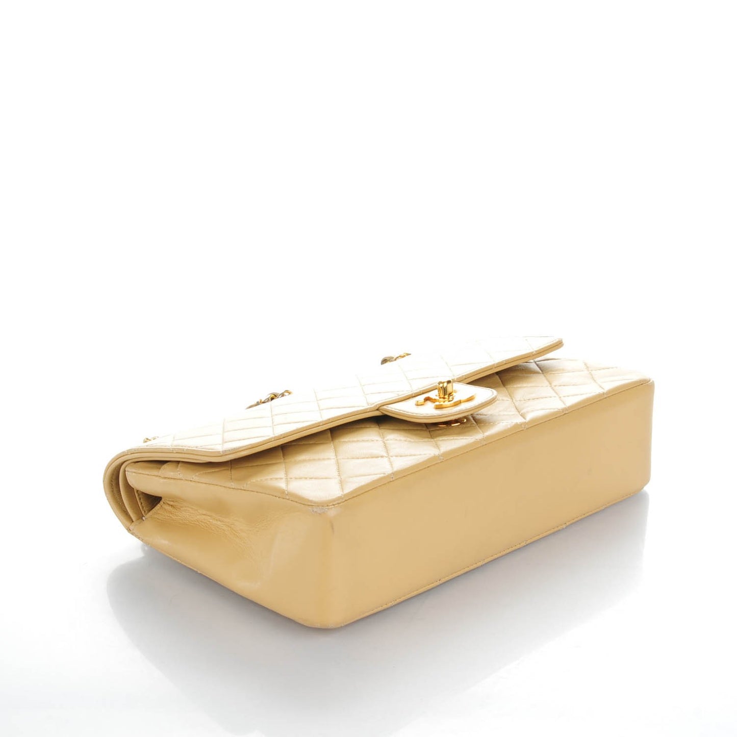 Lambskin Quilted Medium Double Flap Beige