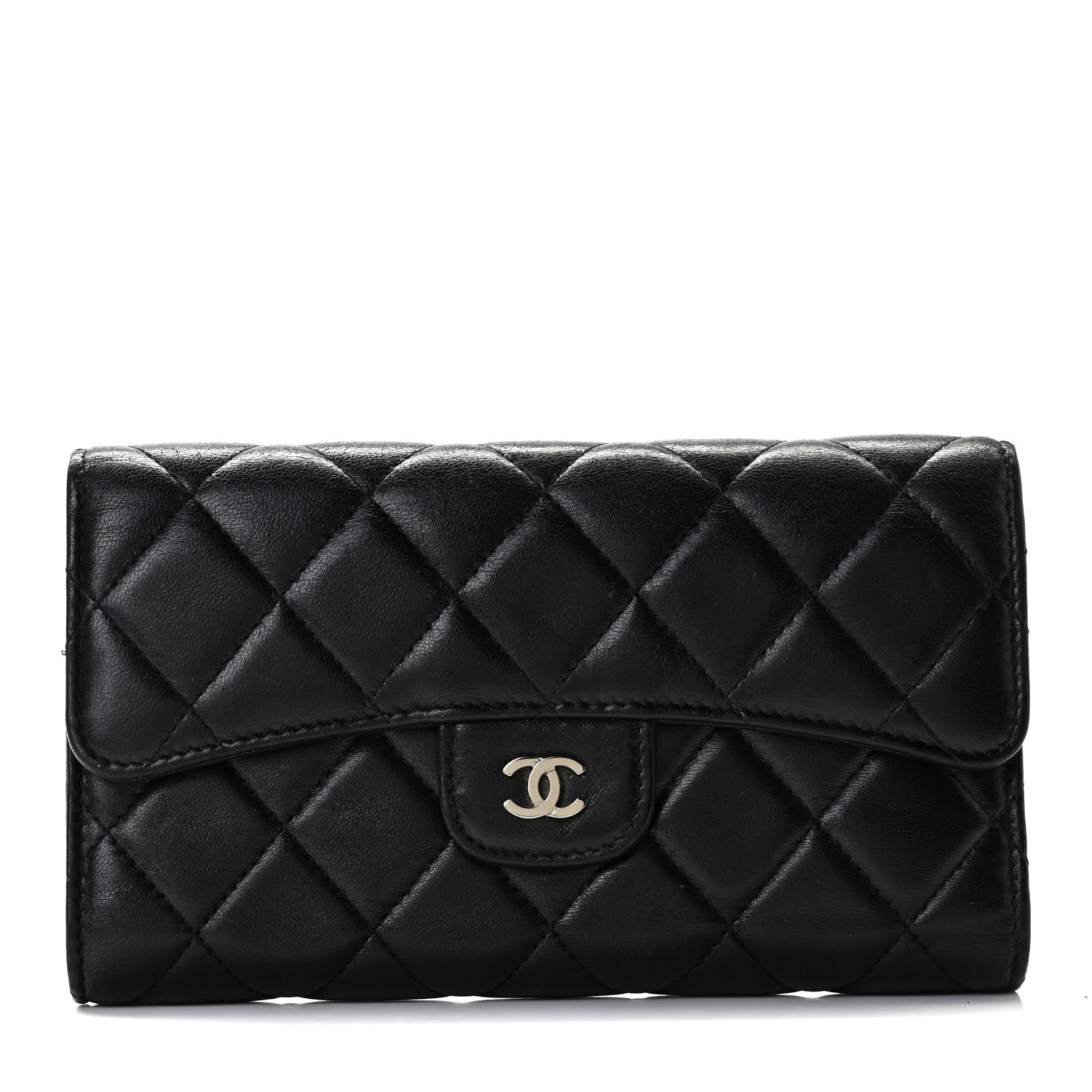 Chanel Lambskin Quilted Large Gusset Flap Wallet Black 1 of 9