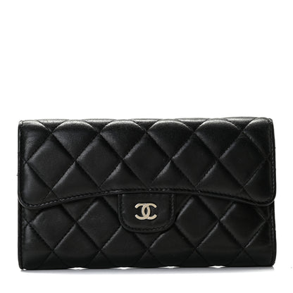 Chanel Lambskin Quilted Large Gusset Flap Wallet Black 1 of 9