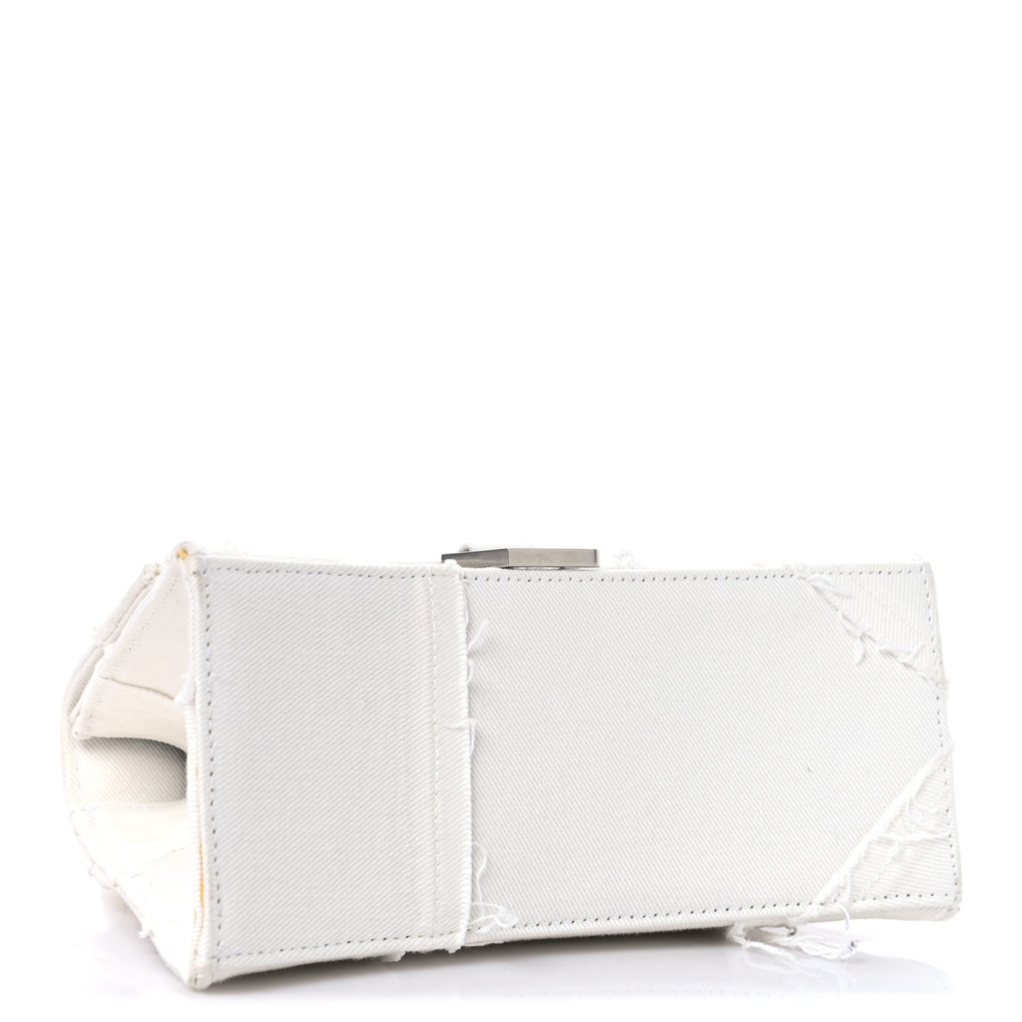 Denim Patchwork Small Hourglass Top Handle Bag White