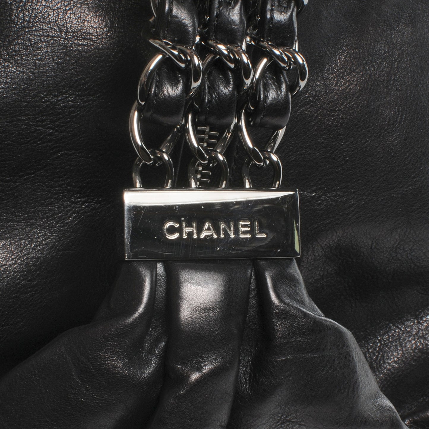 Lambskin Large Rock and Chain Hobo Black