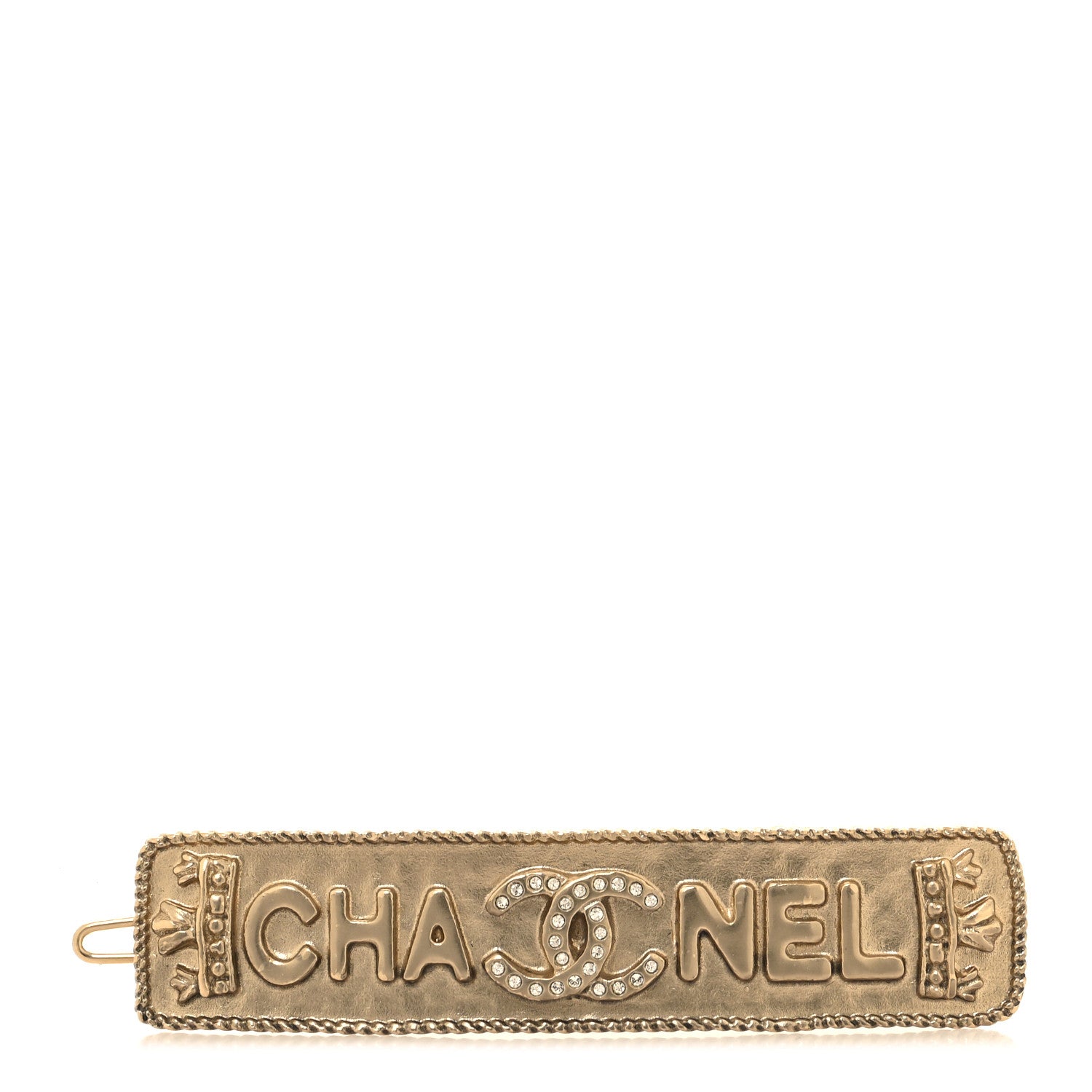 Chanel Metal Crystal CC Crown Logo Hair Clip Gold 1 of 4