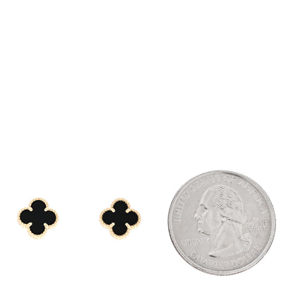 Van Cleef & Arpels 18K Yellow Gold Black Onyx Sweet Alhambra Earrings 2 of 5