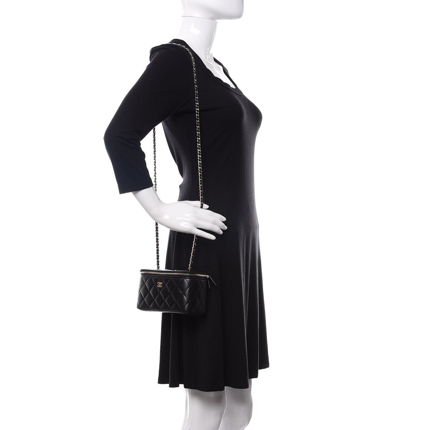 Lambskin Quilted Small Vanity Case With Chain Black