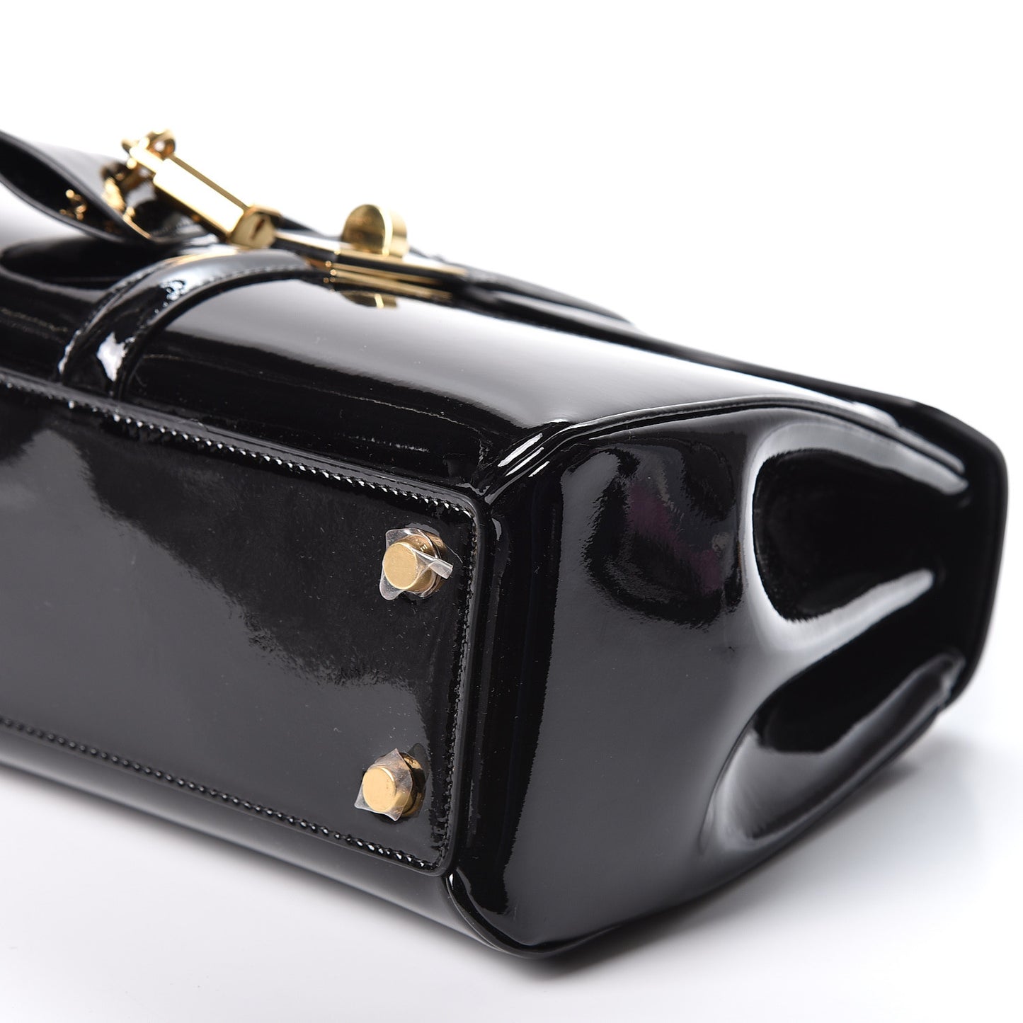 Patent Calfskin Small 16 Top Handle Bag Black