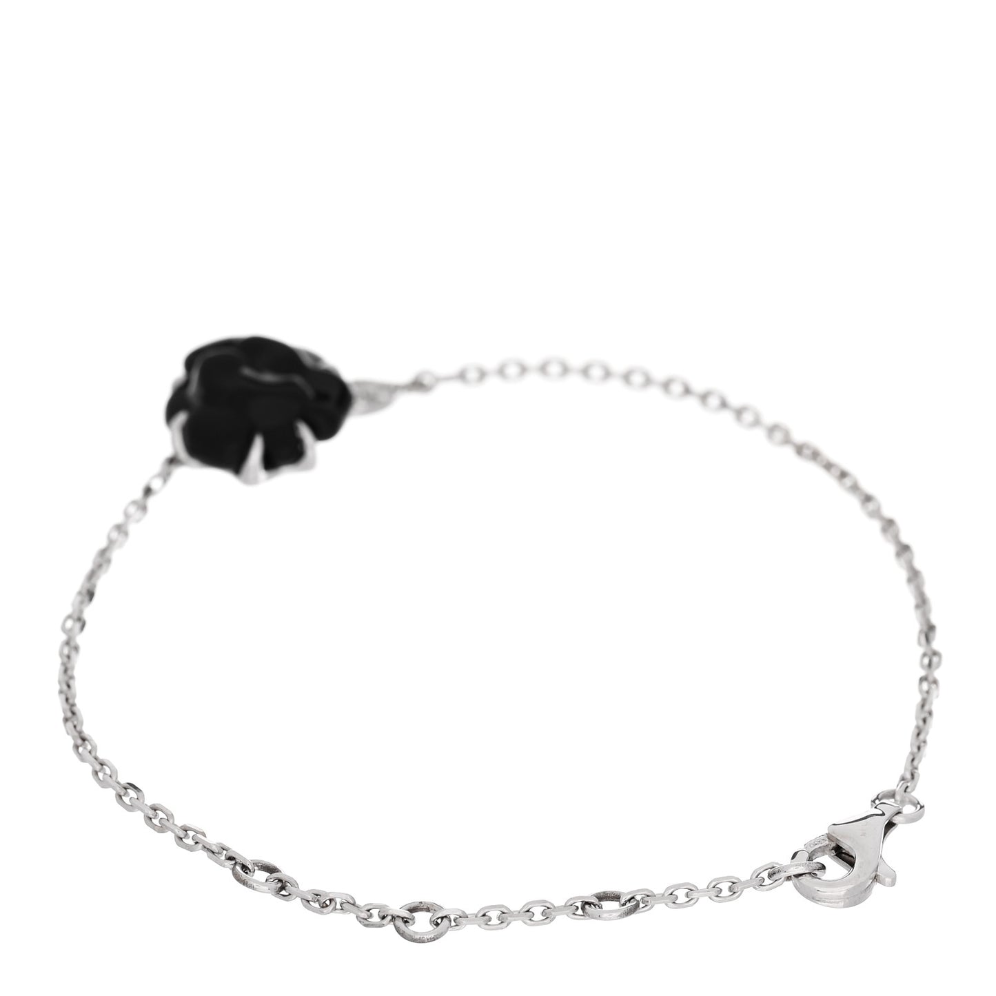 18K White Gold Diamond Black Onyx Camelia Sculpte Bracelet