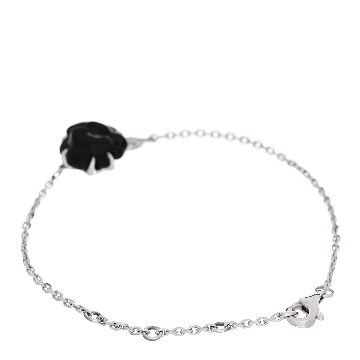 Chanel 18K White Gold Diamond Black Onyx Camelia Sculpte Bracelet 2 of 3