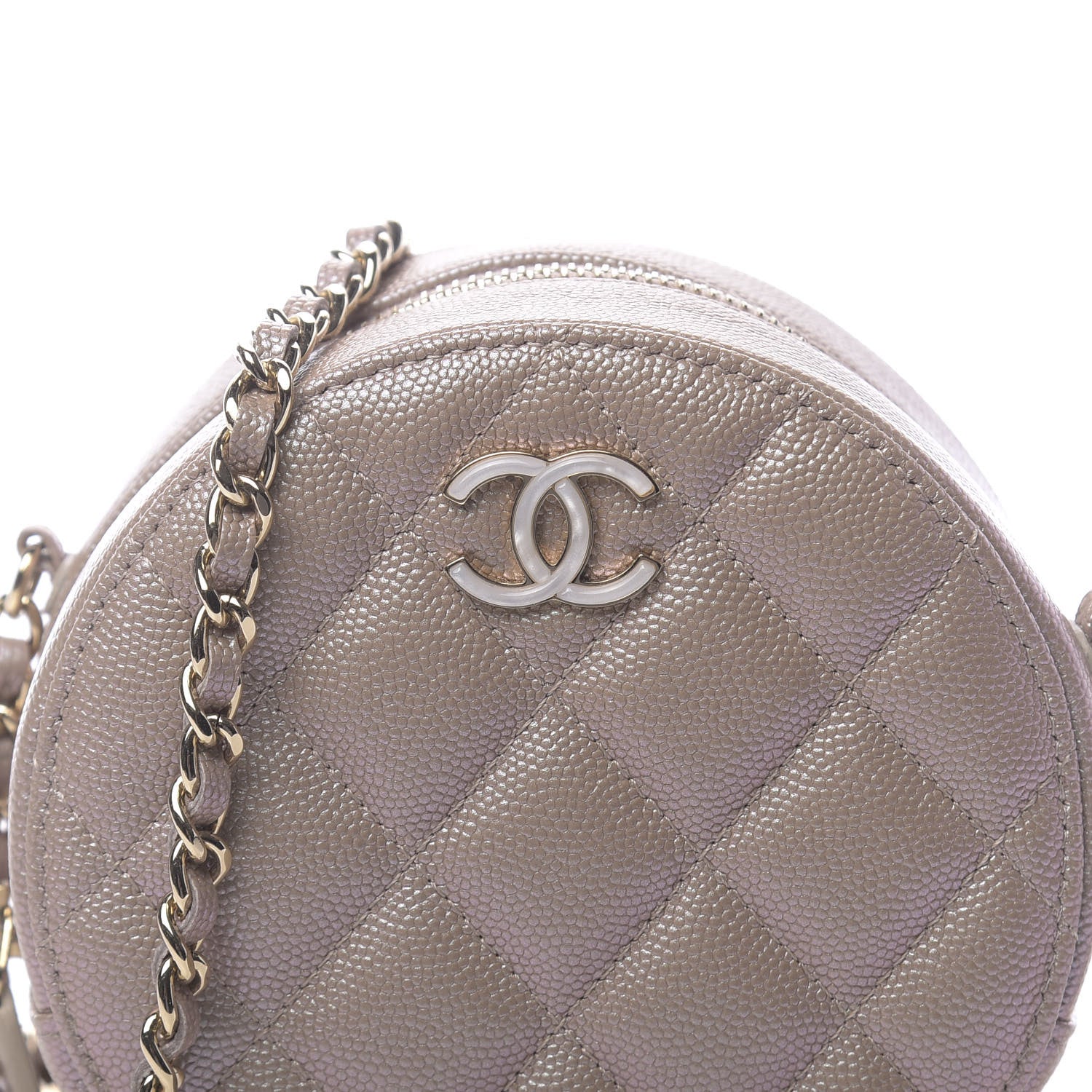 Chanel Iridescent Caviar Quilted Round Clutch With Chain Beige 10 of 11