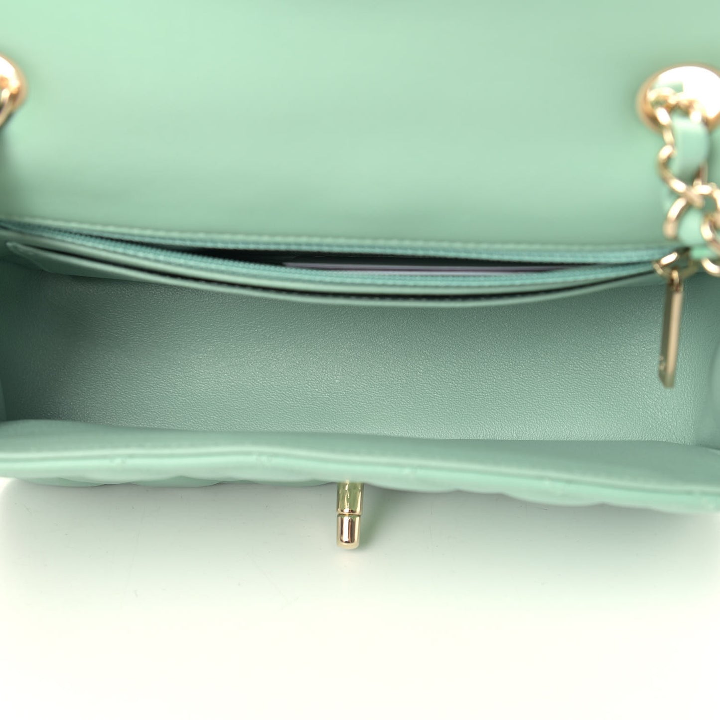 Lambskin Quilted Mini Rectangular Flap Green