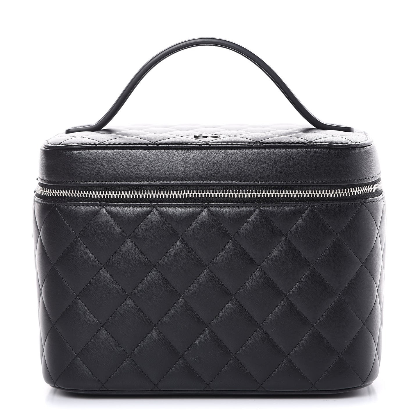 Lambskin Quilted Large Vanity Pouch Black