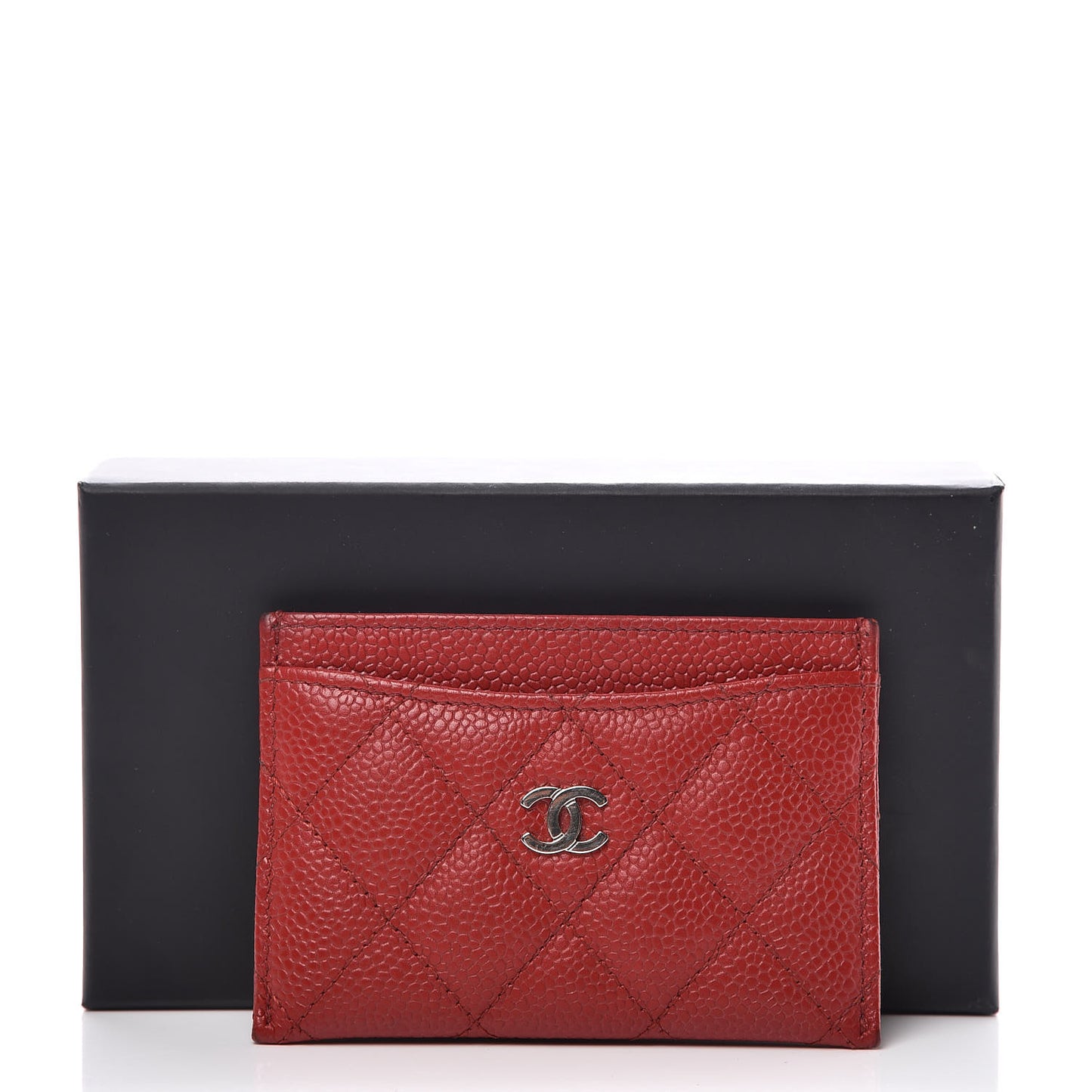 Caviar Quilted Card Holder Dark Red
