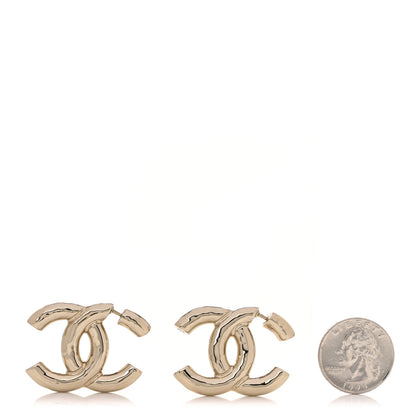 Chanel Metal Large CC Earrings Light Gold 2 of 5