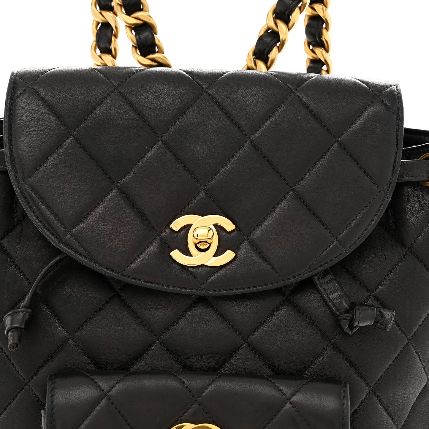 Lambskin Quilted Drawstring Backpack Black Black