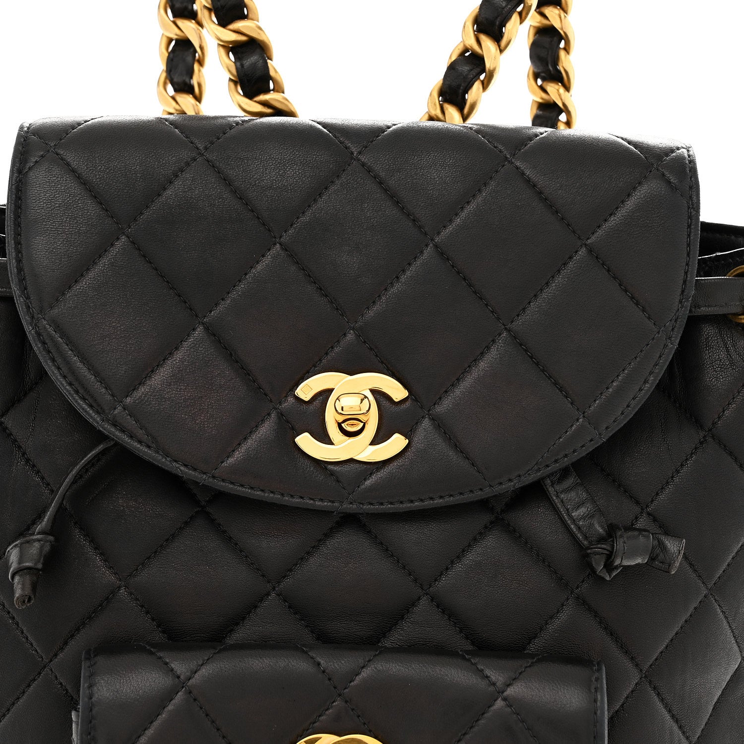 Chanel Lambskin Quilted Drawstring Backpack Black Black 8 of 12