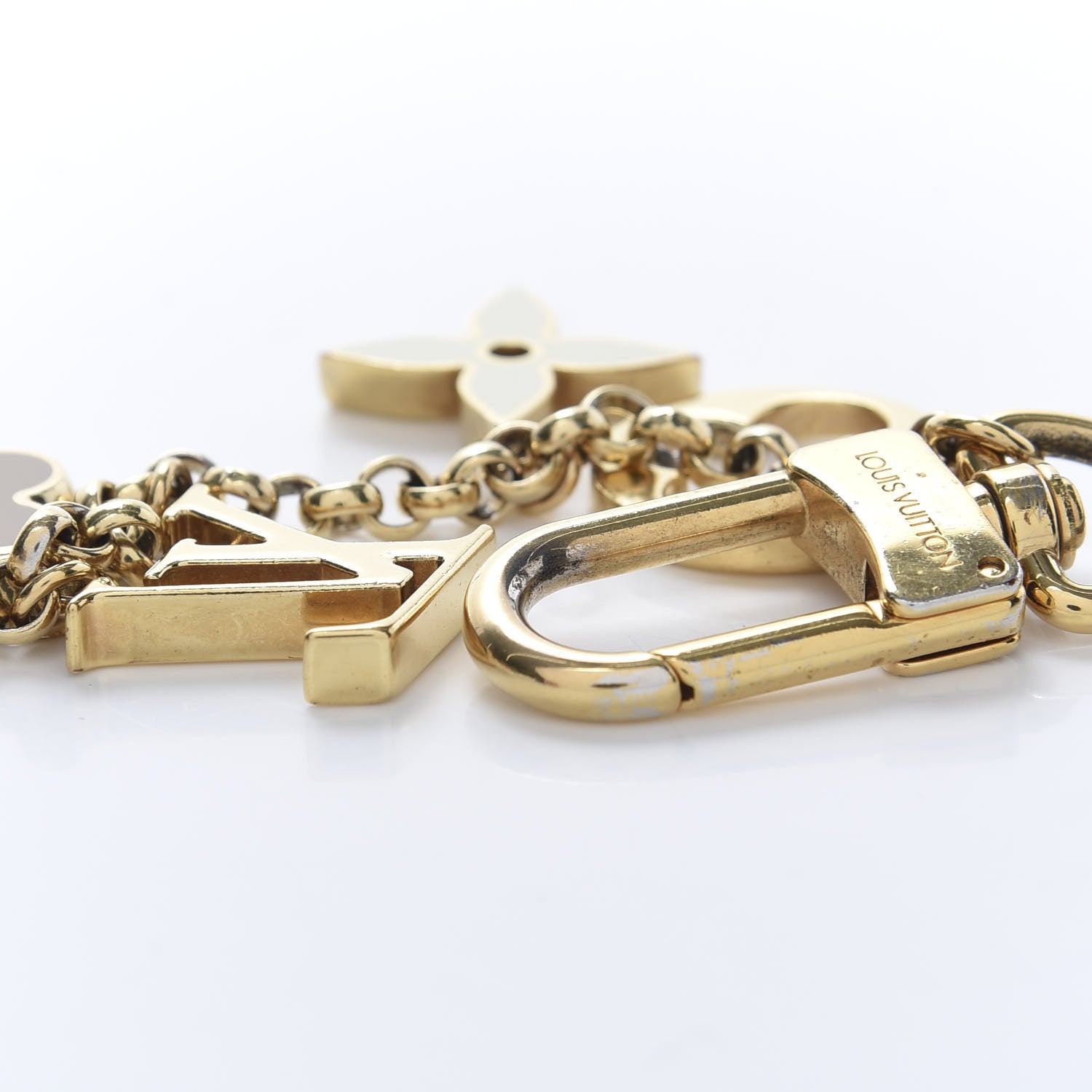 Louis Vuitton Brass Enamel Fleur De Monogram Bag Charm Chain Gold 7 of 7