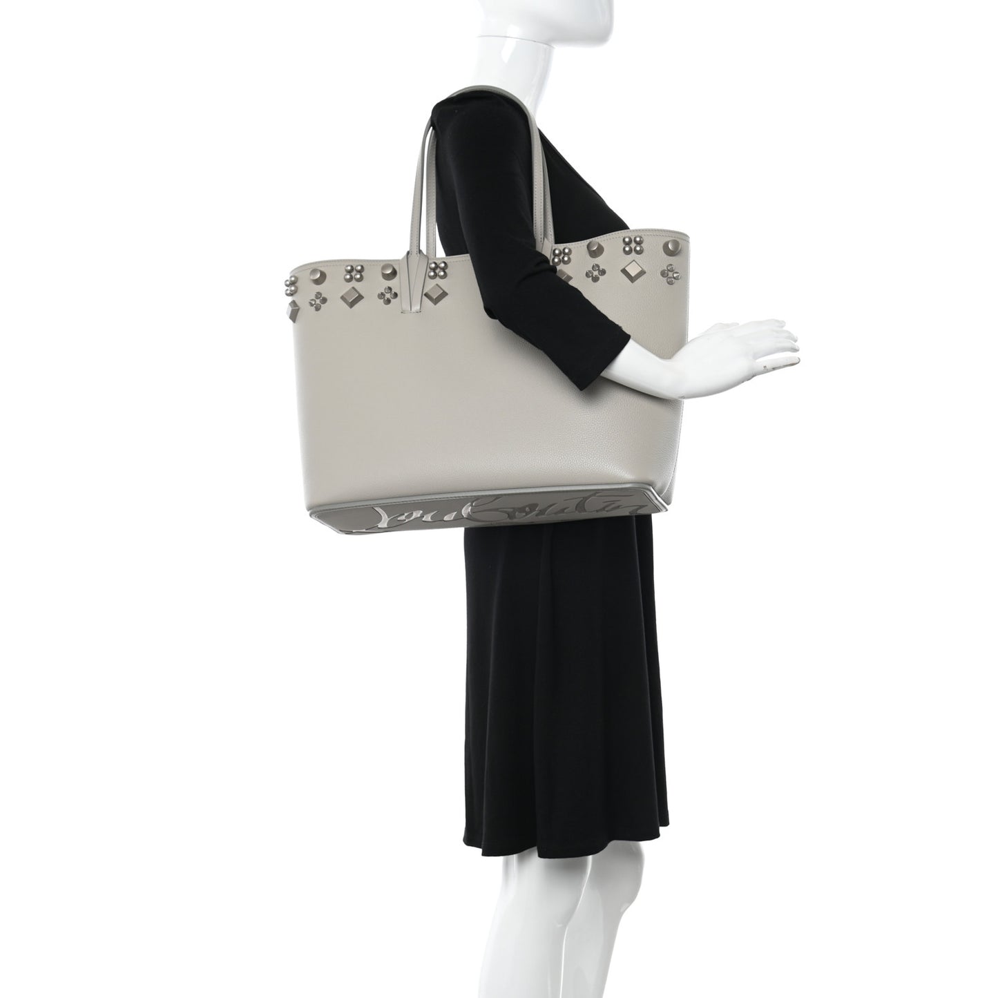 Calfskin Spikes Small East West Cabata Tote Light Grey