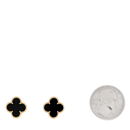 Van Cleef & Arpels 18K Yellow Gold Black Onyx Vintage Alhambra Earrings 2 of 5