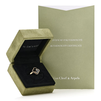Van Cleef & Arpels 18K Yellow Gold Diamond Black Onyx Vintage Alhambra Ring 53 6.25 6 of 6