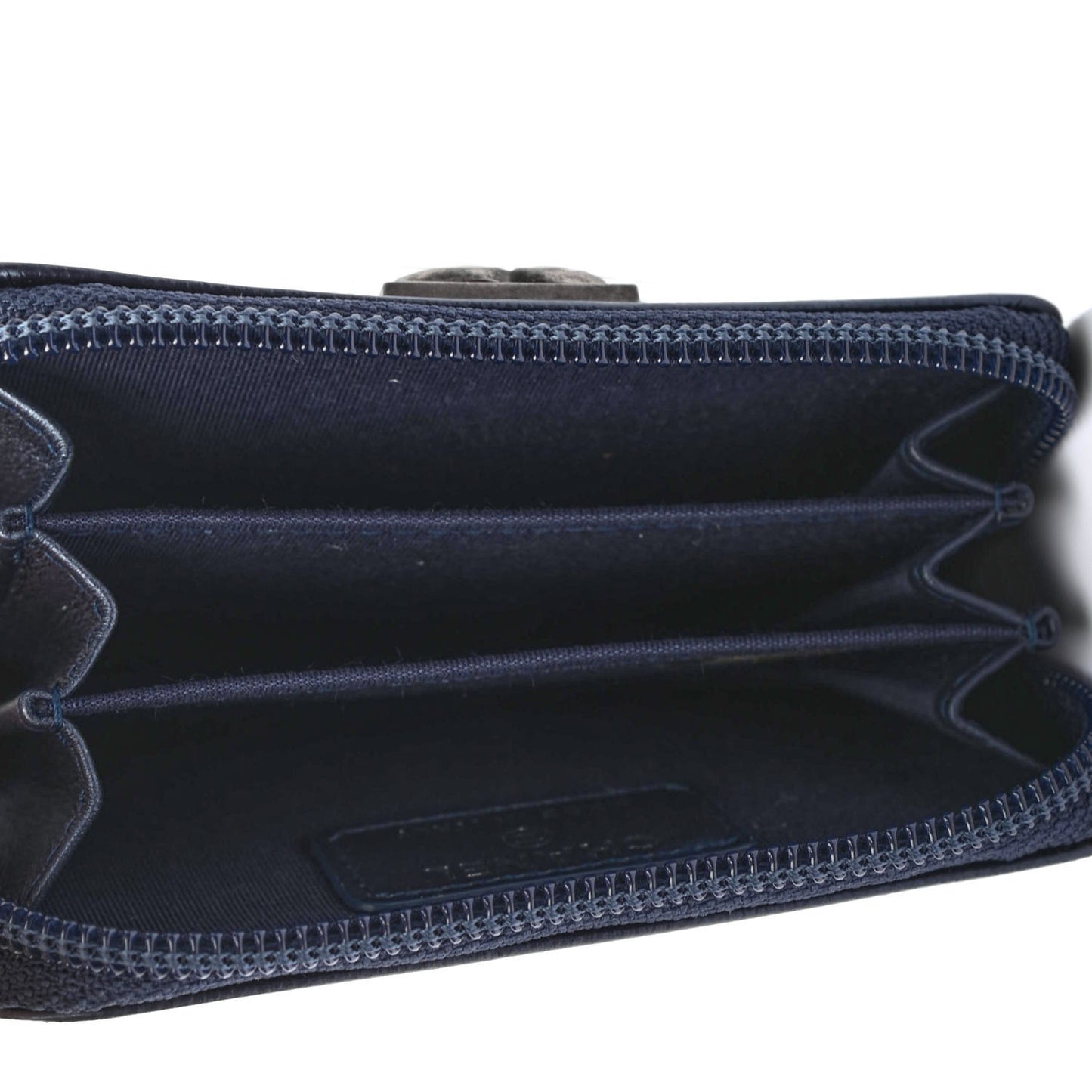 Metallic Caviar Quilted Boy Zip Around Coin Purse Wallet Navy