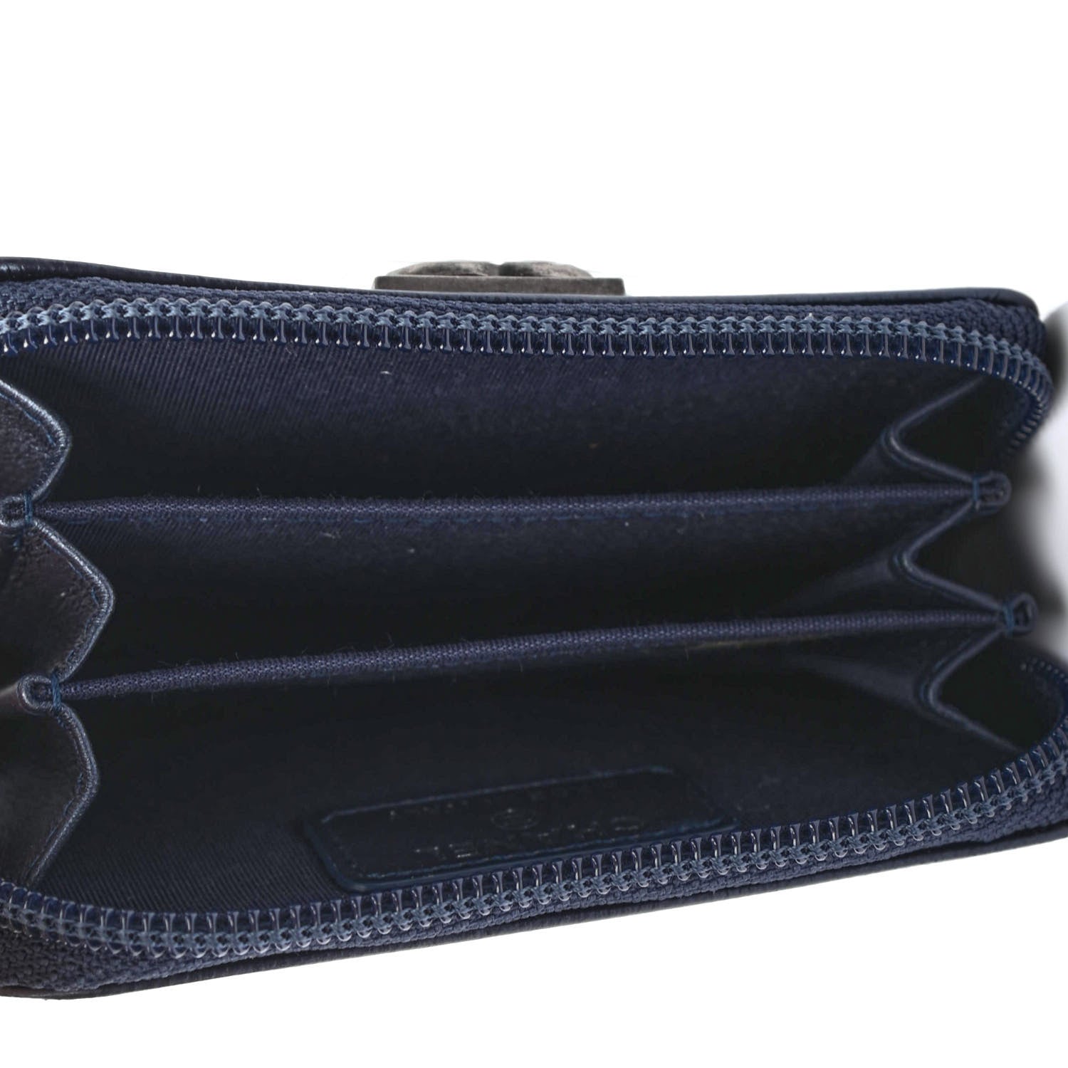 Chanel Metallic Caviar Quilted Boy Zip Around Coin Purse Wallet Navy 4 of 4
