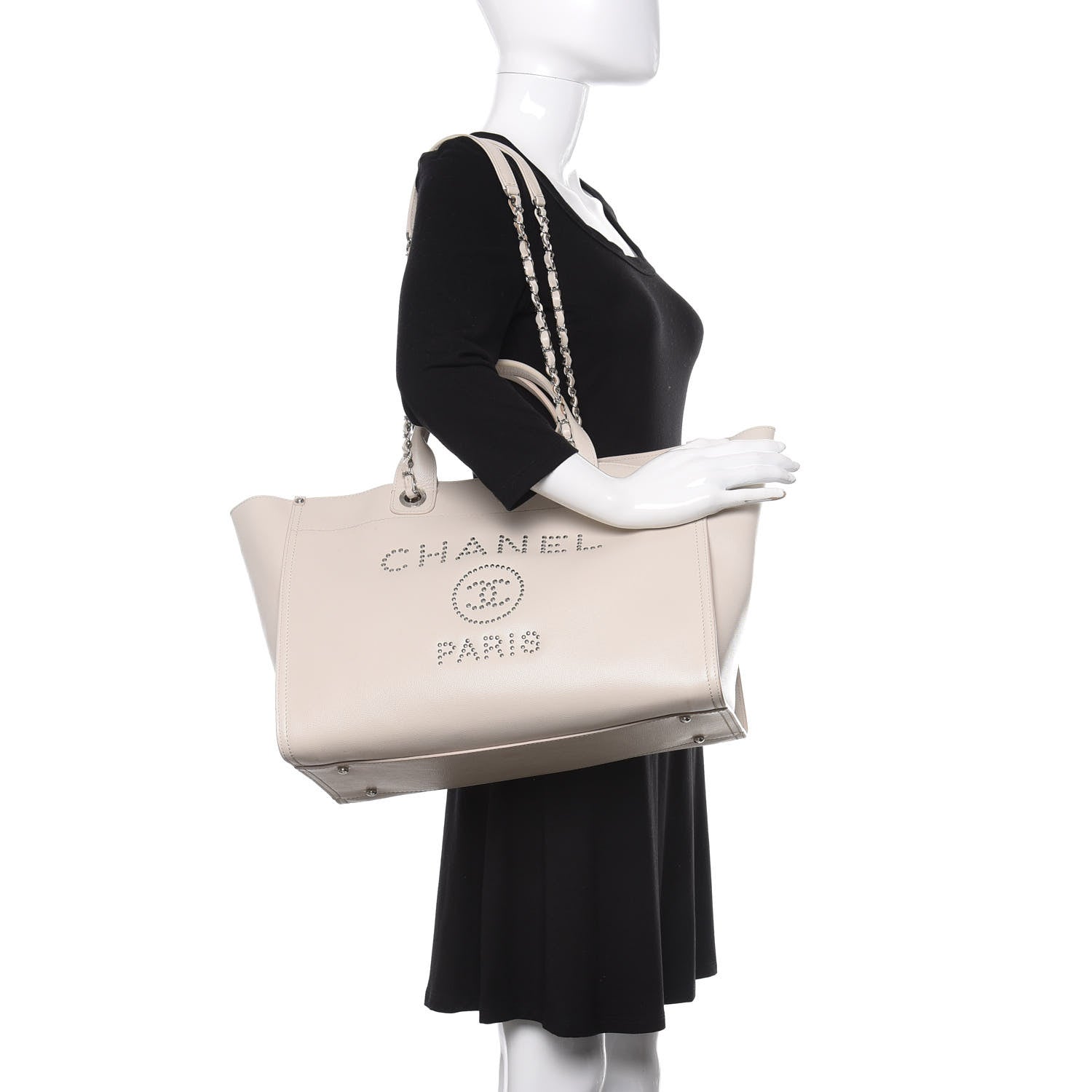 Chanel Caviar Medium Studded Deauville Tote Beige 2 of 14