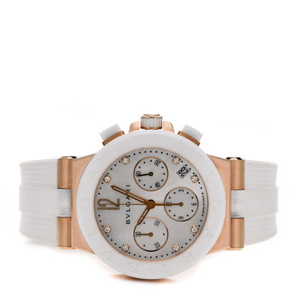 Bulgari Ceramic 18K Rose Gold Diamond Mother of Pearl 37mm Diagono Chronograph Automatic Watch 2 of 7