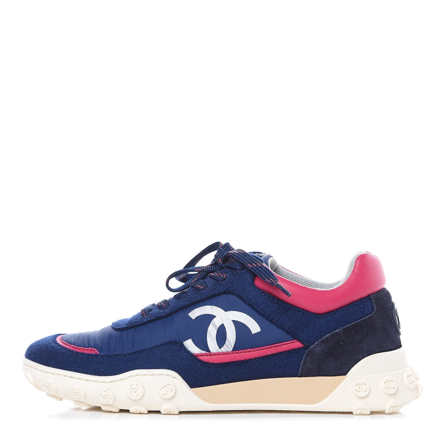 Wool Nylon Lambskin Suede Calfskin Womens Logo Sneakers 35.5 Navy Pink
