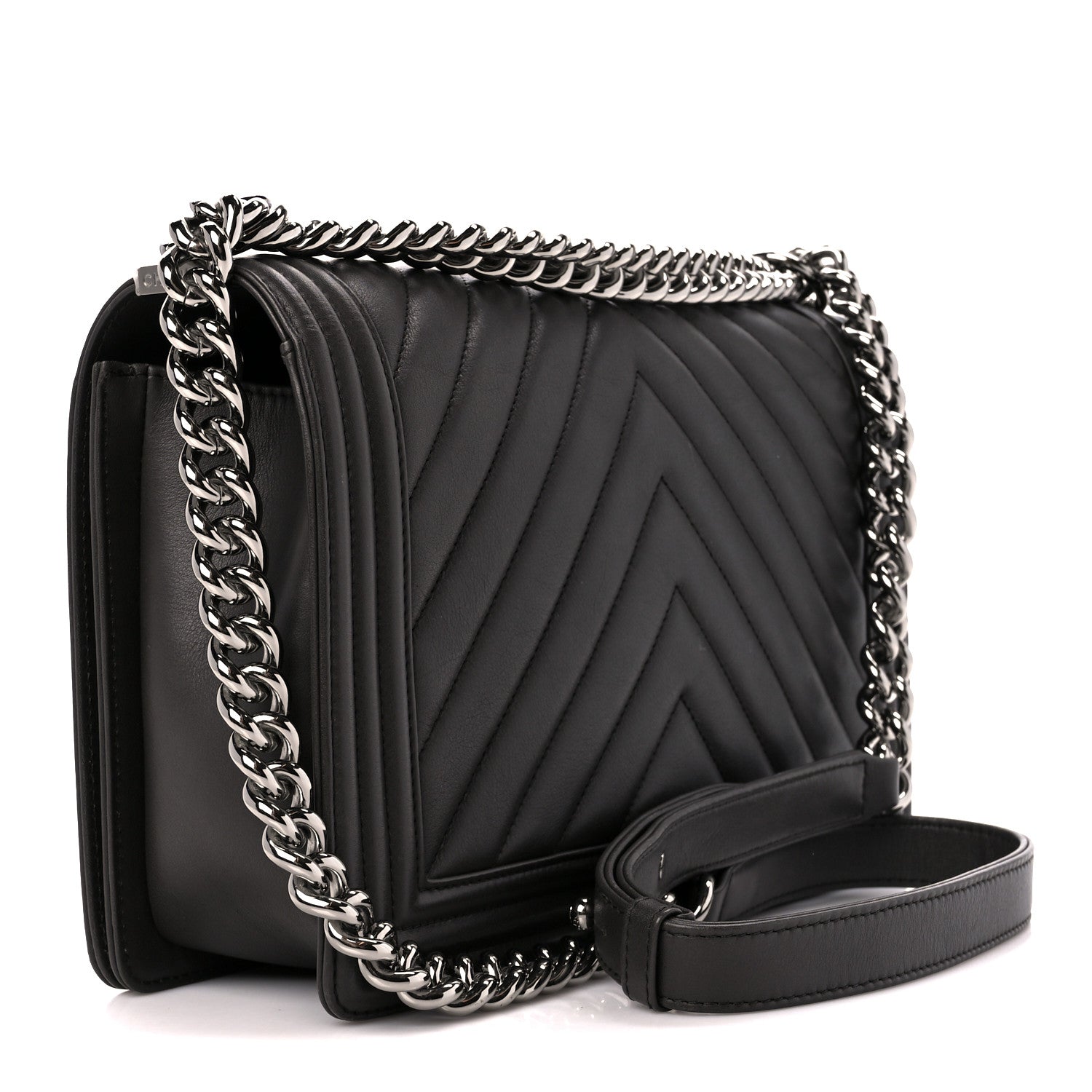 Chanel Calfskin Chevron Quilted New Medium Boy Flap Dark Grey 3 of 11