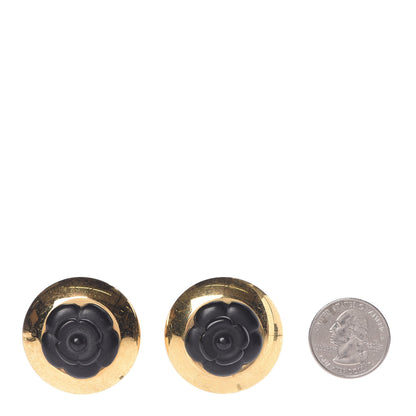 Chanel Camellia Clip On Earrings Black Gold 2 of 4