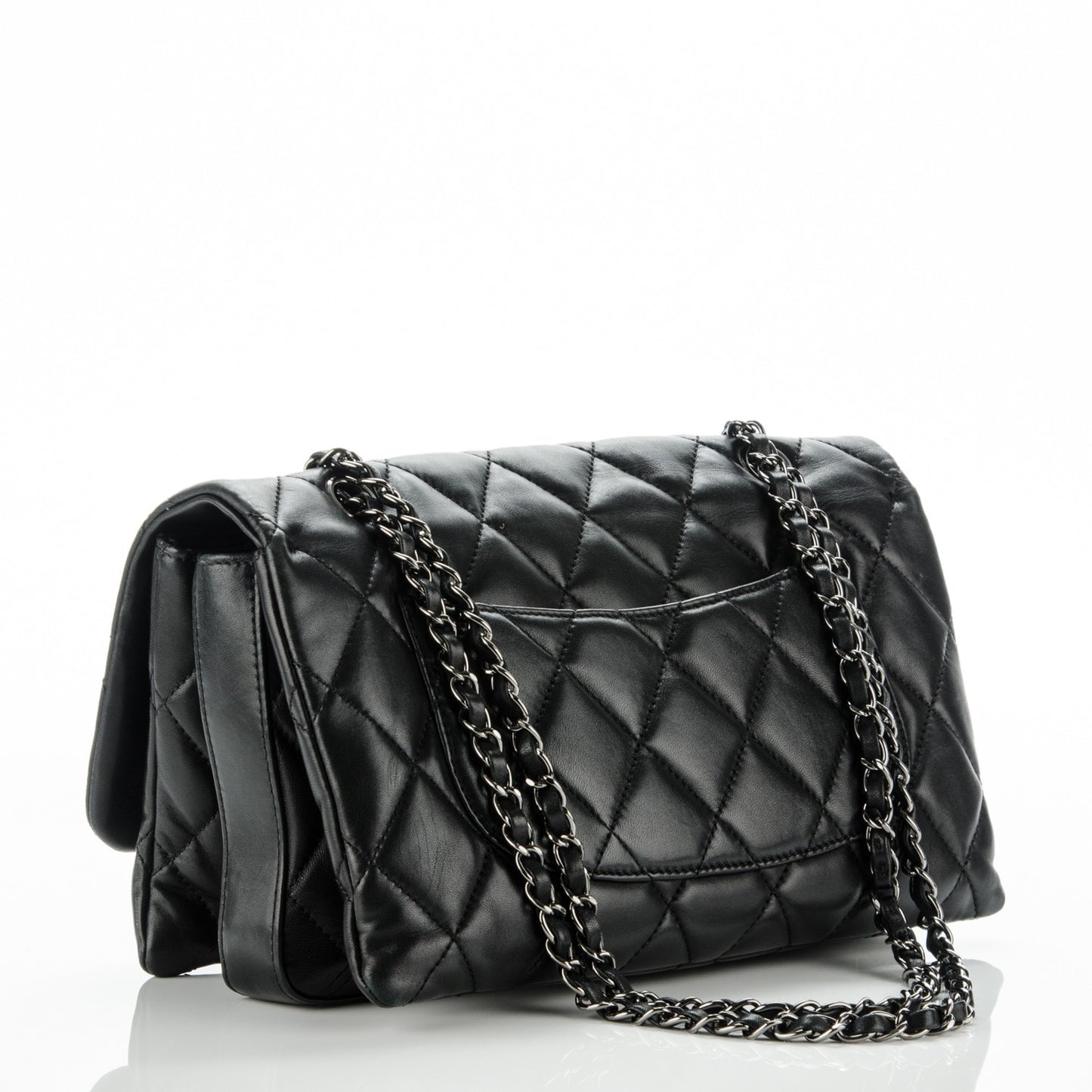 Lambskin Quilted Large 3 Flap Black