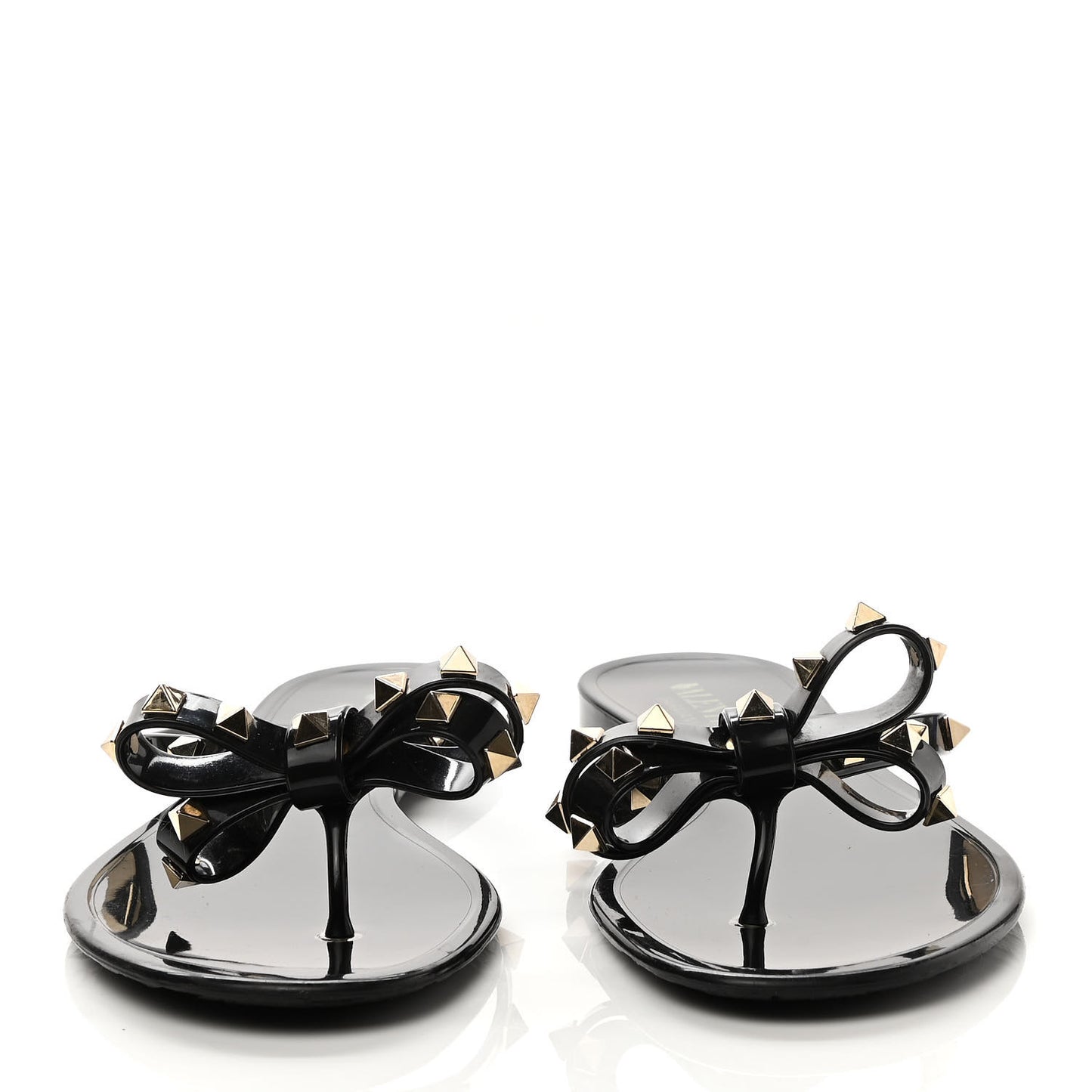 PVC Jelly Rockstud Bow Thong Sandals 39 Black