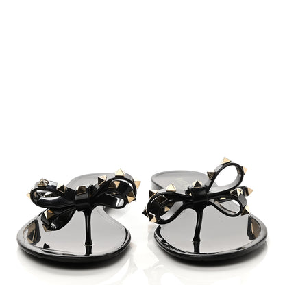 Valentino Garavani PVC Jelly Rockstud Bow Thong Sandals 39 Black 2 of 10