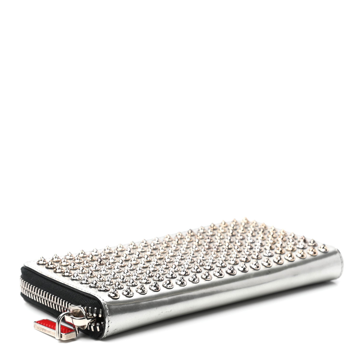 Christian Louboutin Metallic Specchio Panettone Spiked Zip Around Wallet Silver 4 of 7