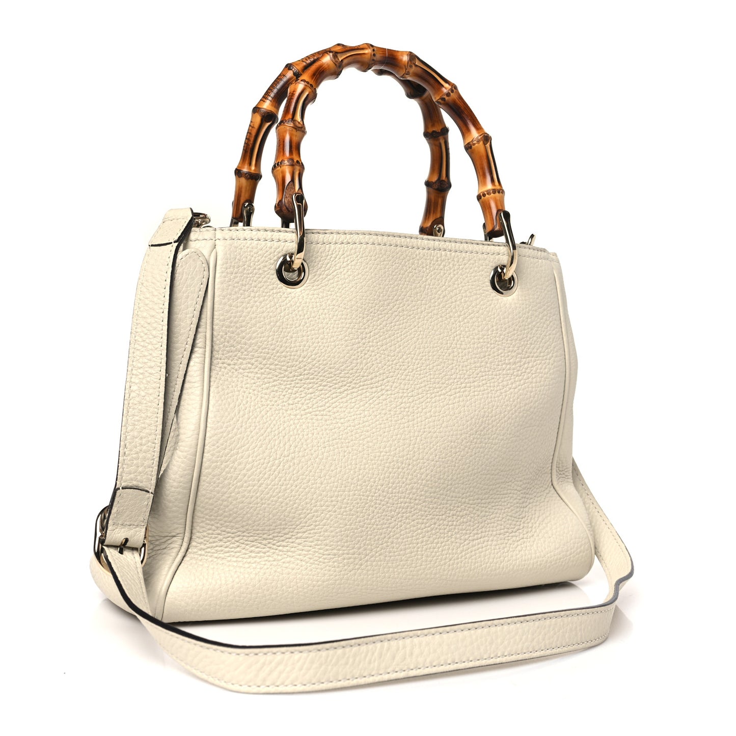 Calfskin Small Bamboo Shopper Tote White