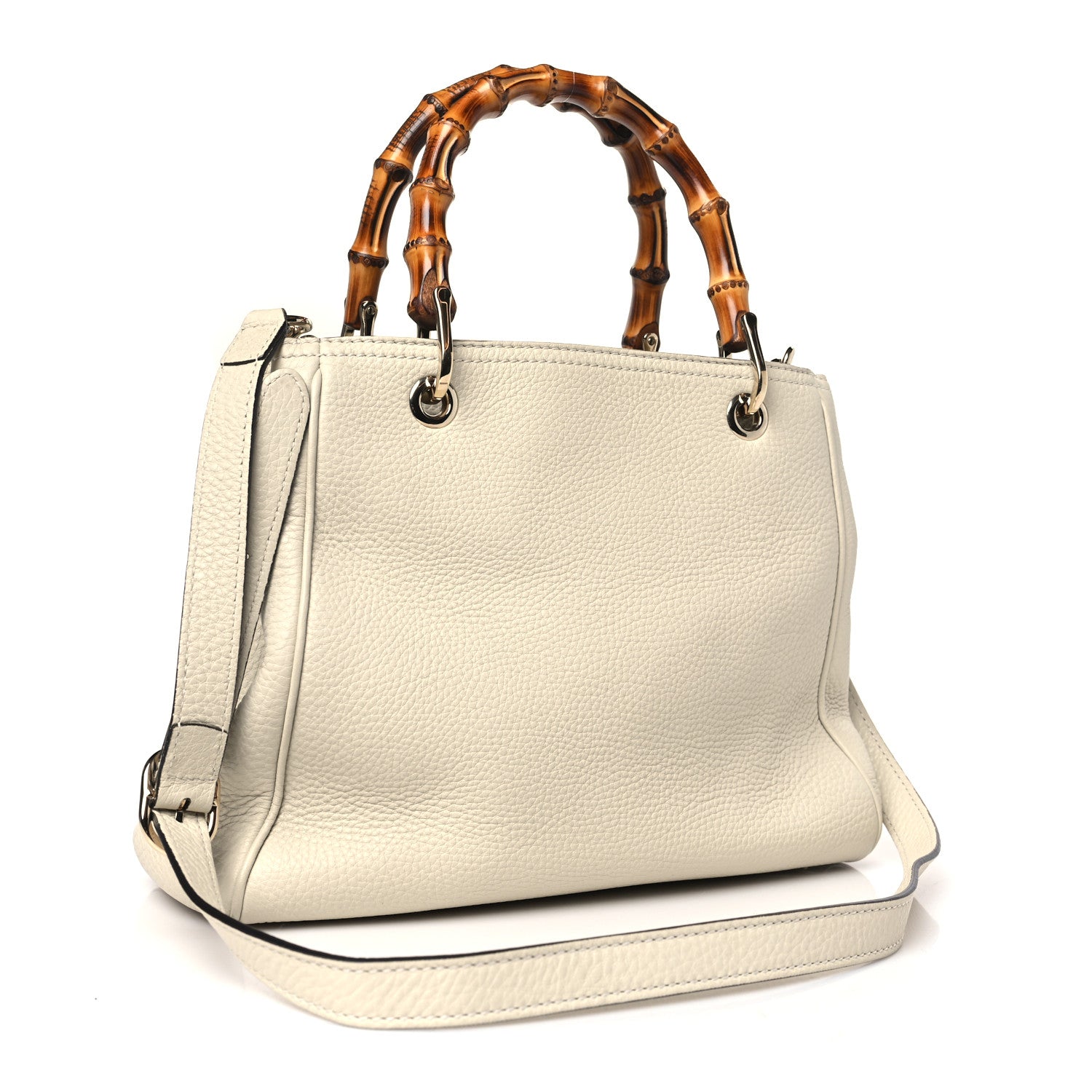 Gucci Calfskin Small Bamboo Shopper Tote White 3 of 9