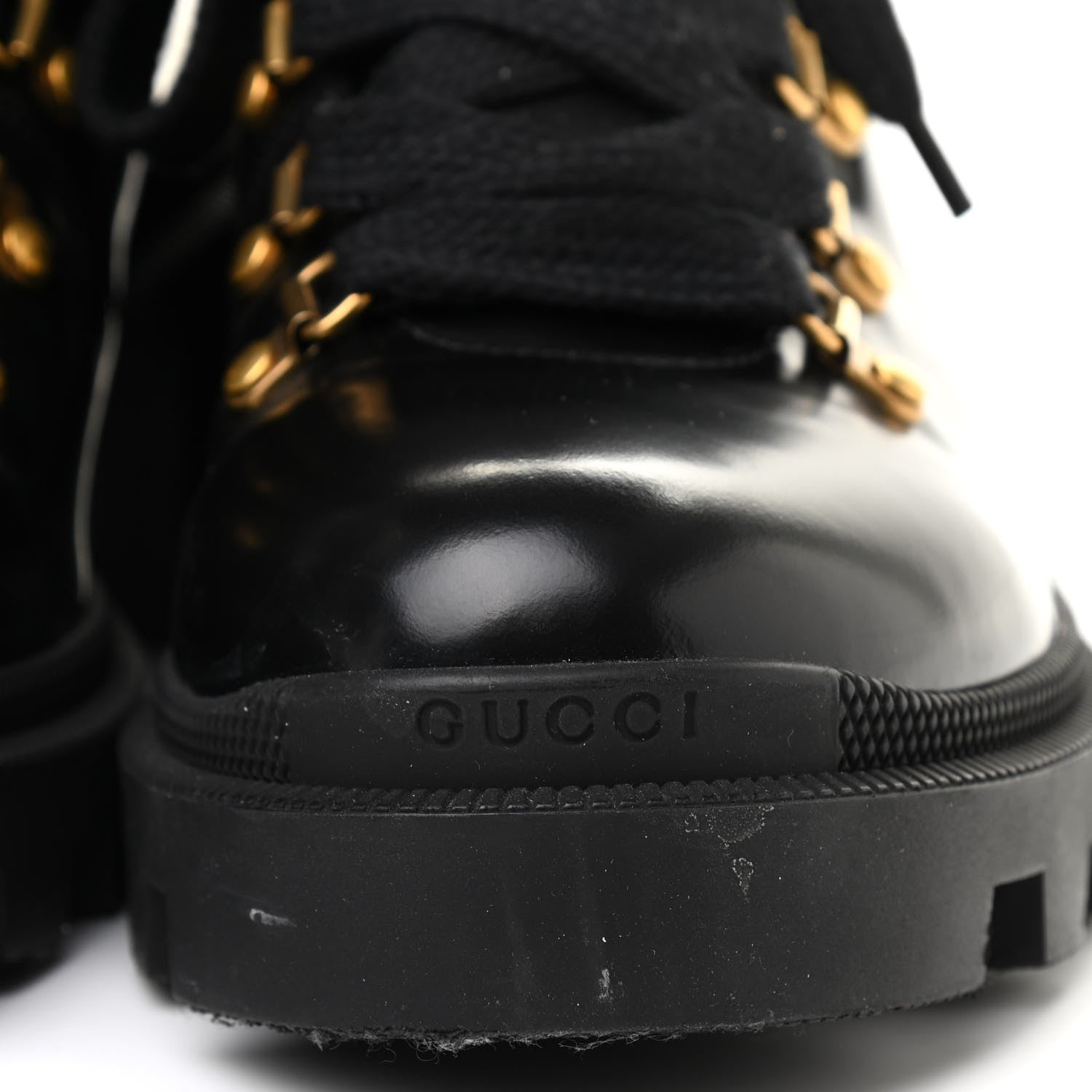 Gucci Calfskin Sylvie Web Lace Up Combat Boots 41 Black 19 of 29