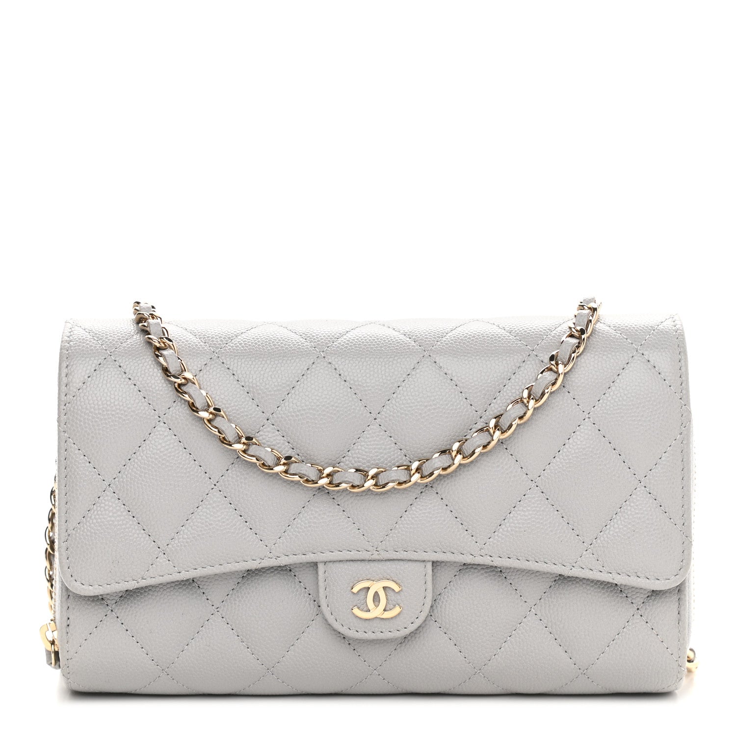 Chanel Caviar Quilted Phone Holder Wallet on Removable Chain Grey 1 of 12