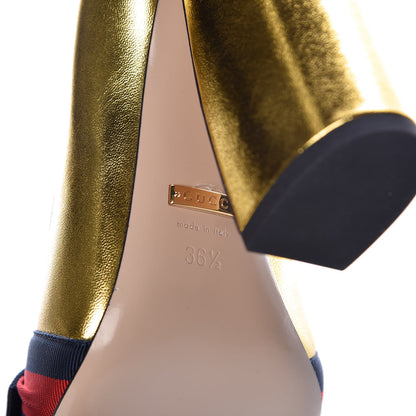 Gucci Malaga Kid Web Bow Pumps 36.5 Oro 6 of 8