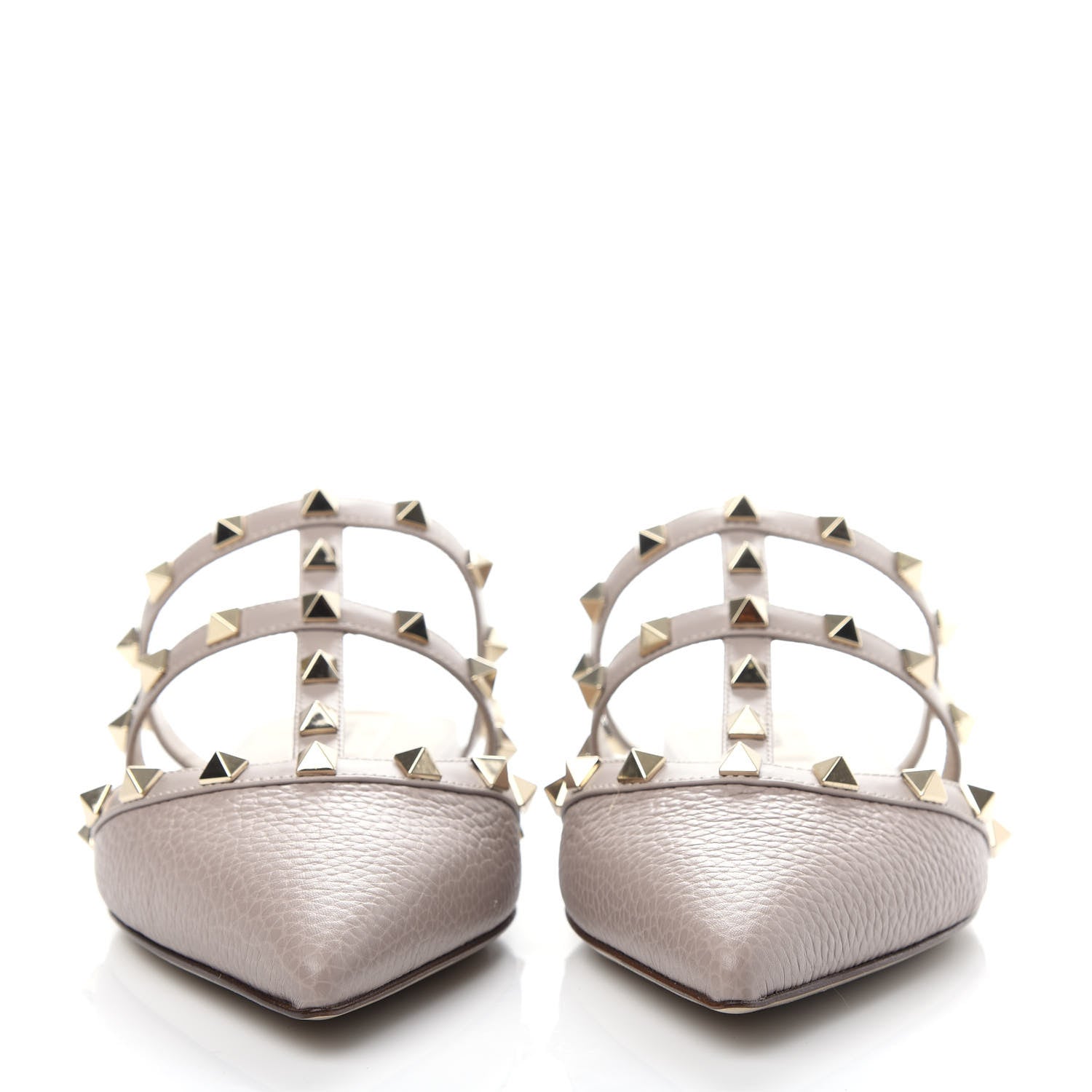 Valentino Garavani Pebbled Calfskin Rockstud Flat Cage Mules 38 Poudre 2 of 10