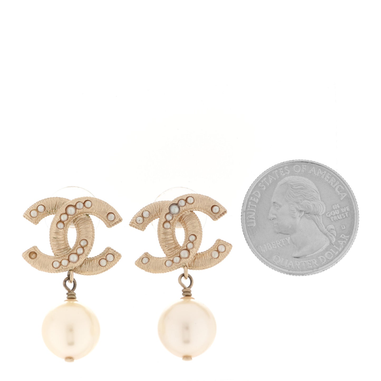 Pearl CC Drop Earrings Light Gold