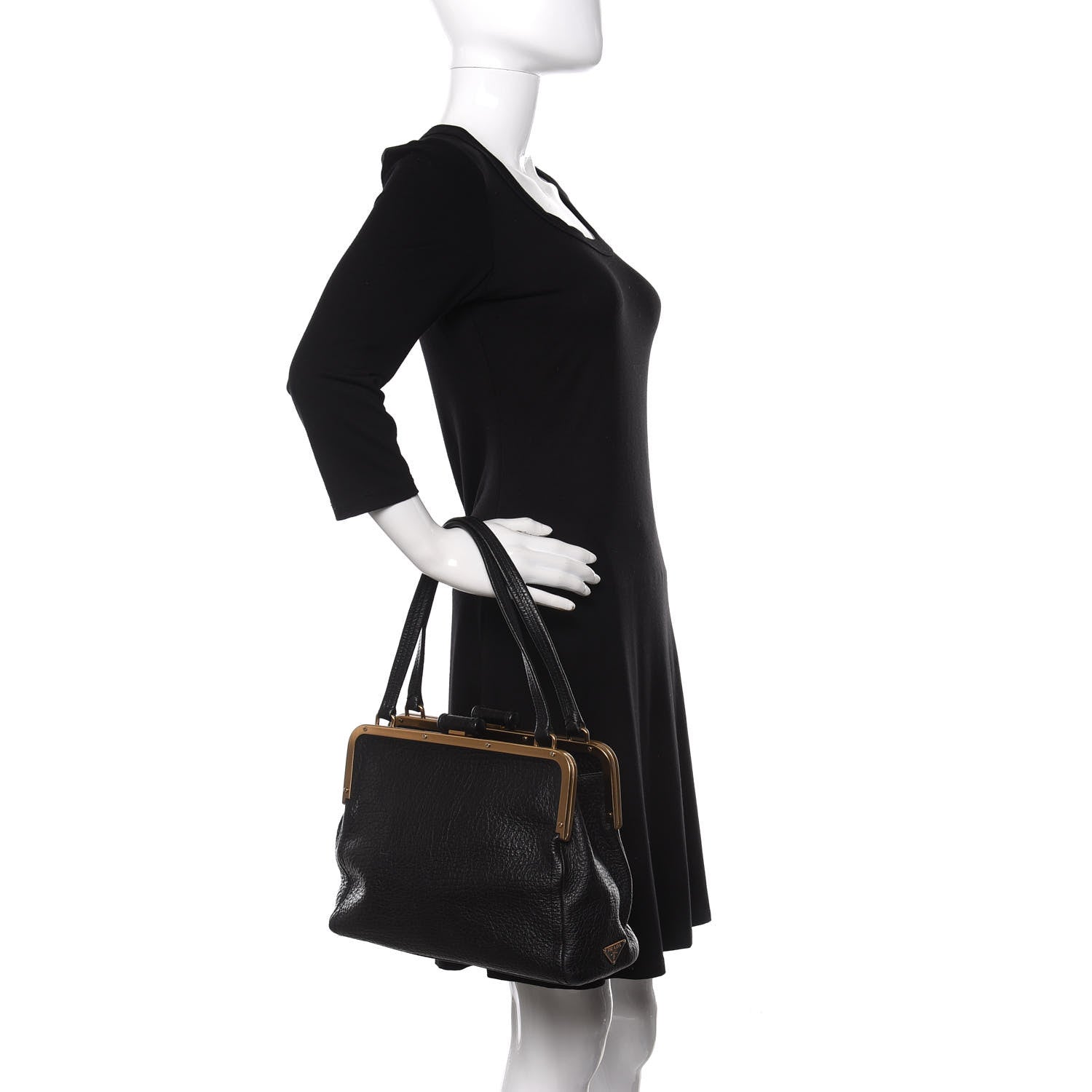 Prada Cervo Antik Frame Bag Black 2 of 9
