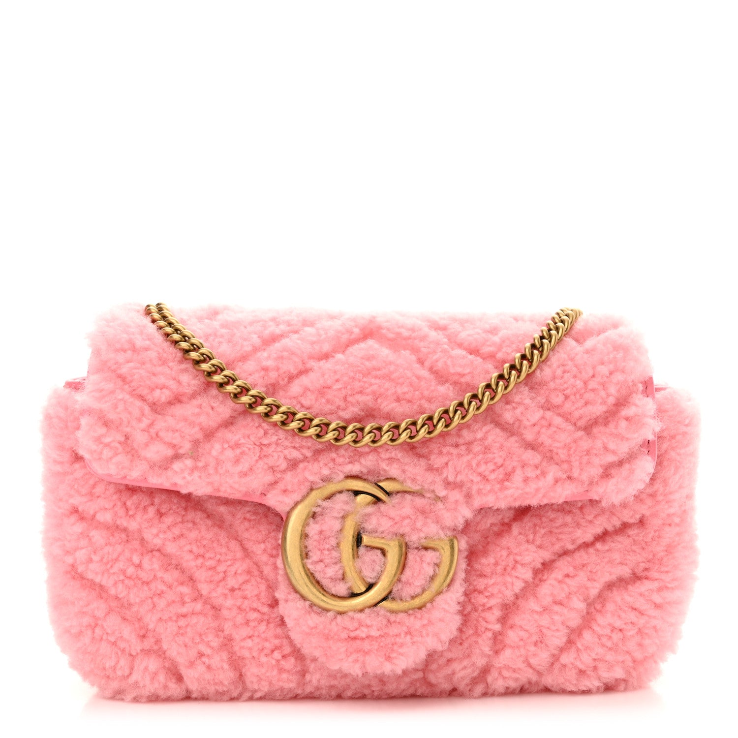 Gucci Shearling Matelasse Super Mini GG Marmont Shoulder Bag Lotus Pink 1 of 10
