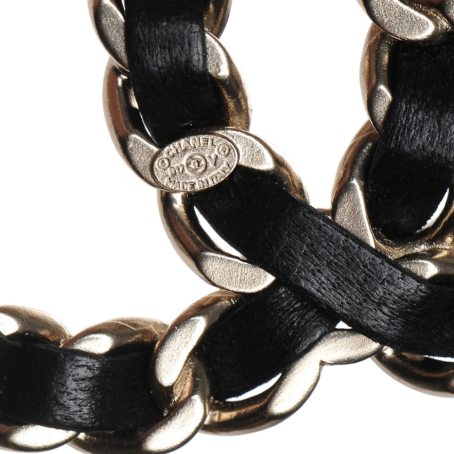 Lambskin Chain CC Brooch Black Gold