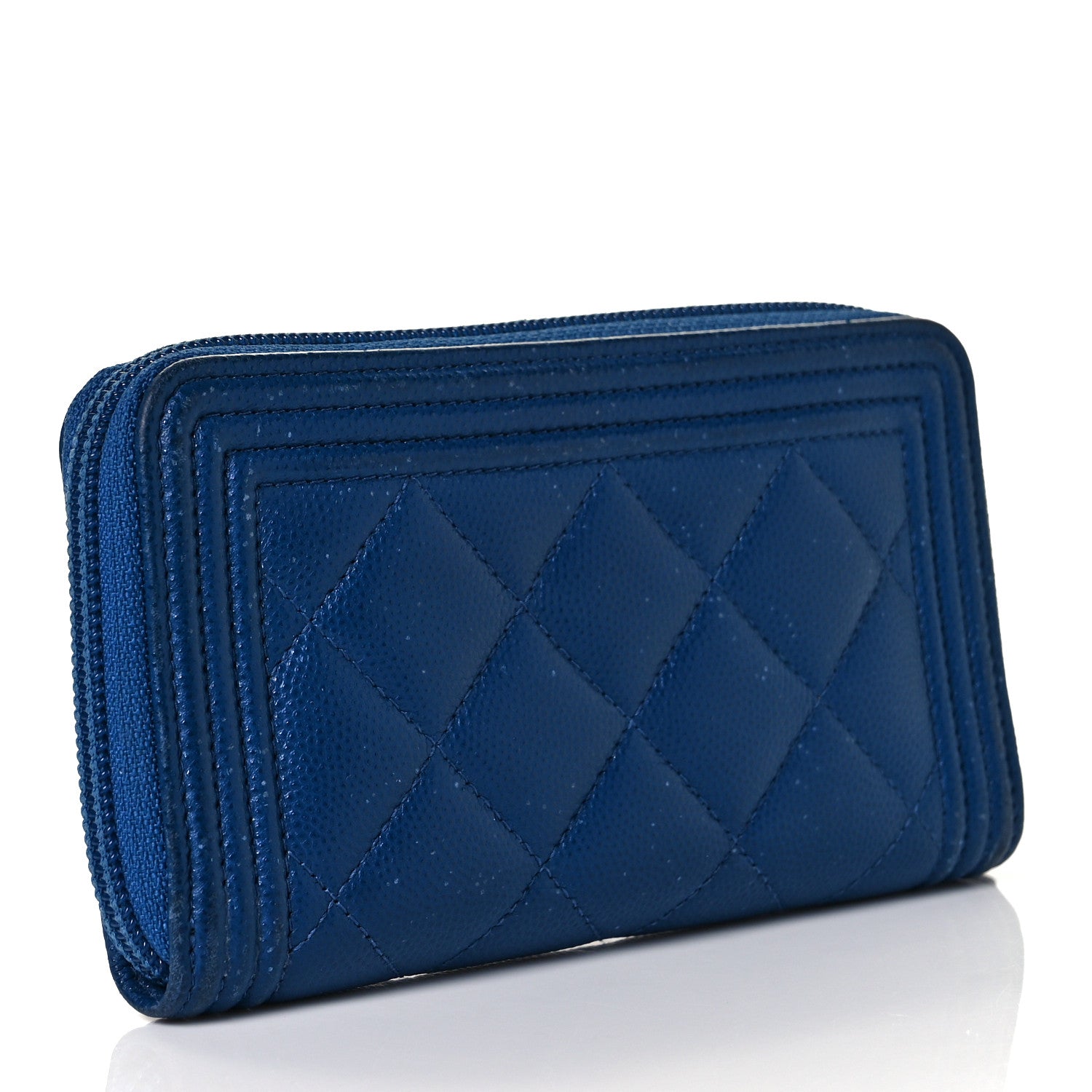 Chanel Caviar Quilted Boy Small Zip Around Wallet Blue 2 of 8