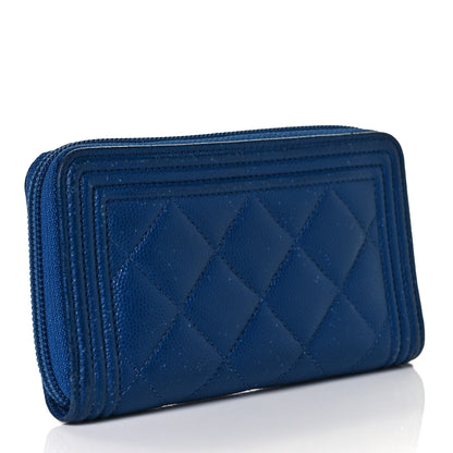 Chanel Caviar Quilted Boy Small Zip Around Wallet Blue 2 of 8