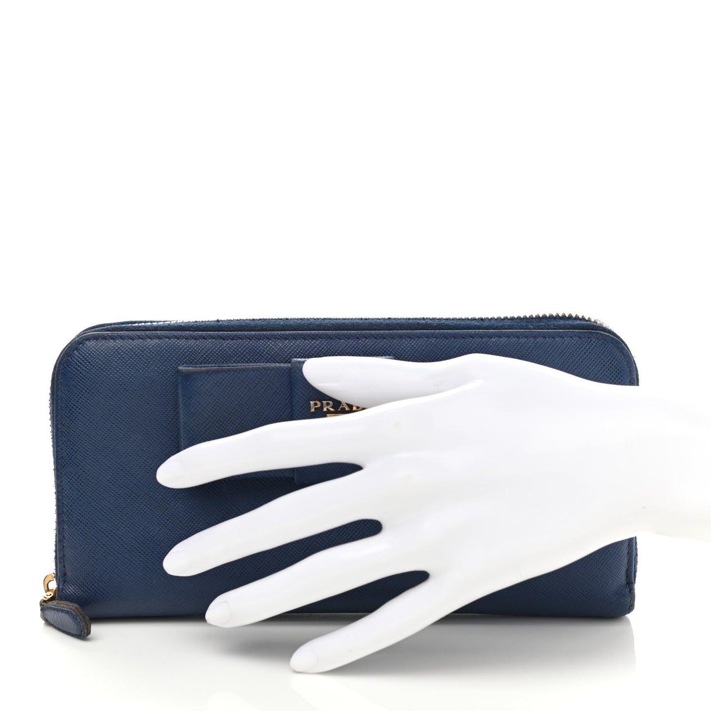 Saffiano Fiocco Bow Zip Around Wallet Bluette