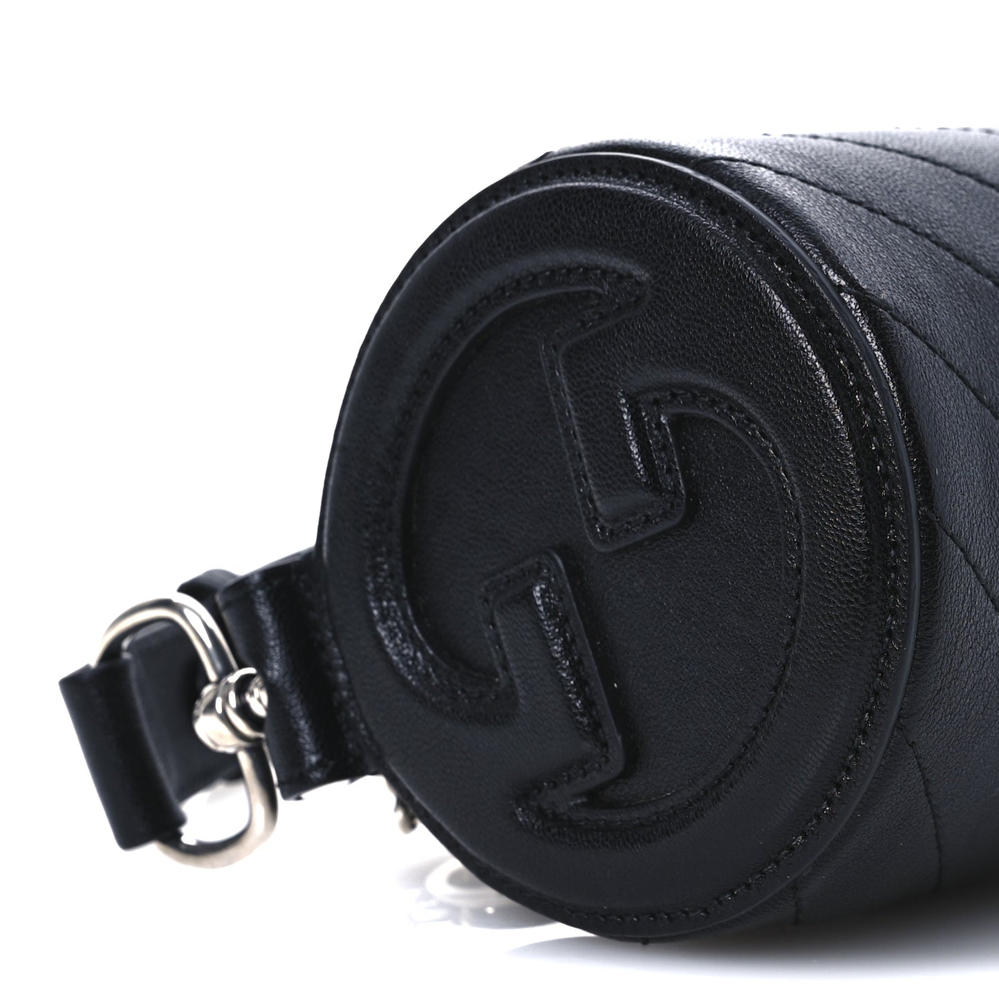 Sakai Be Green Calfskin Diagonal Stitched Mini Blondie Barrel Shoulder Bag Black